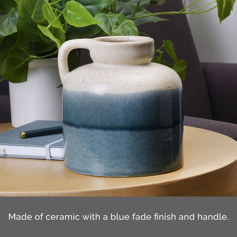 Elements Blue Fade Ceramic Handle Vase, 7 Inch