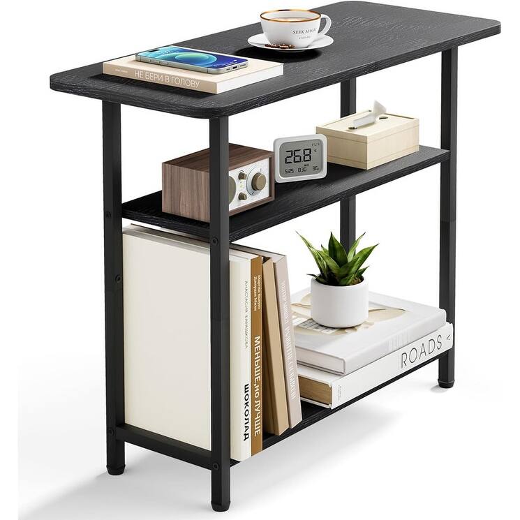 3-Tier End Table for Small Space with Wide Storage Tabletop - Black