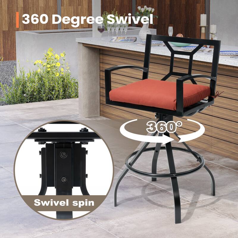 Outdoor Indoor Patio Aluminum Armrest Swivel Bar Stools with Sunbrella Fabric Cushion