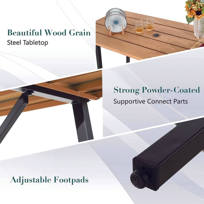 5-Piece Patio Bar Stool Set Wood-grain Bar Table & Textilene Swivel Stools