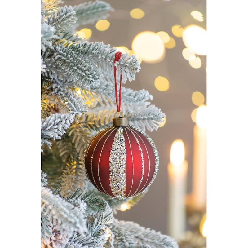 D3.9" Christmas Ball Ornaments, Glass Decorative Hanging Ball Christmas Tree Ornaments for Holiday Decorations, Set of 6 - Red