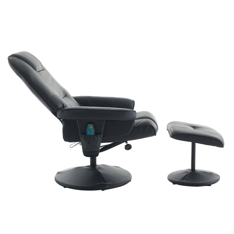 PU Leather 360° Swivel Massage Recliner Chair with Ottoman, Massage and Heated Seat, 140° Adjustable Backrest