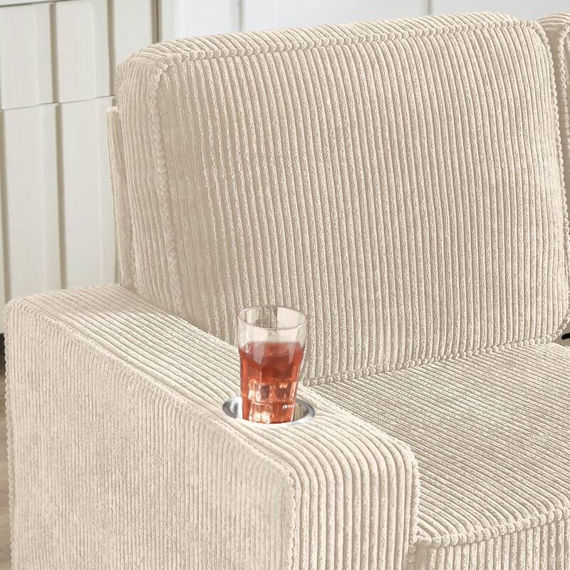 83.86"Corduroy Fabric sofa,Modern Compressed Couch,3-Seater Sofa