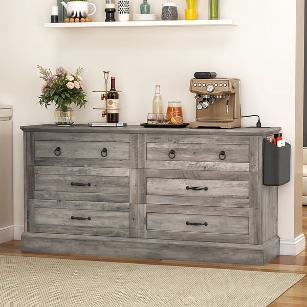 Farmhouse 6 Drawer Dresser, TV Stand, Chest of Drawers With Charger Station And Side Pocket - Bed Bath & Beyond