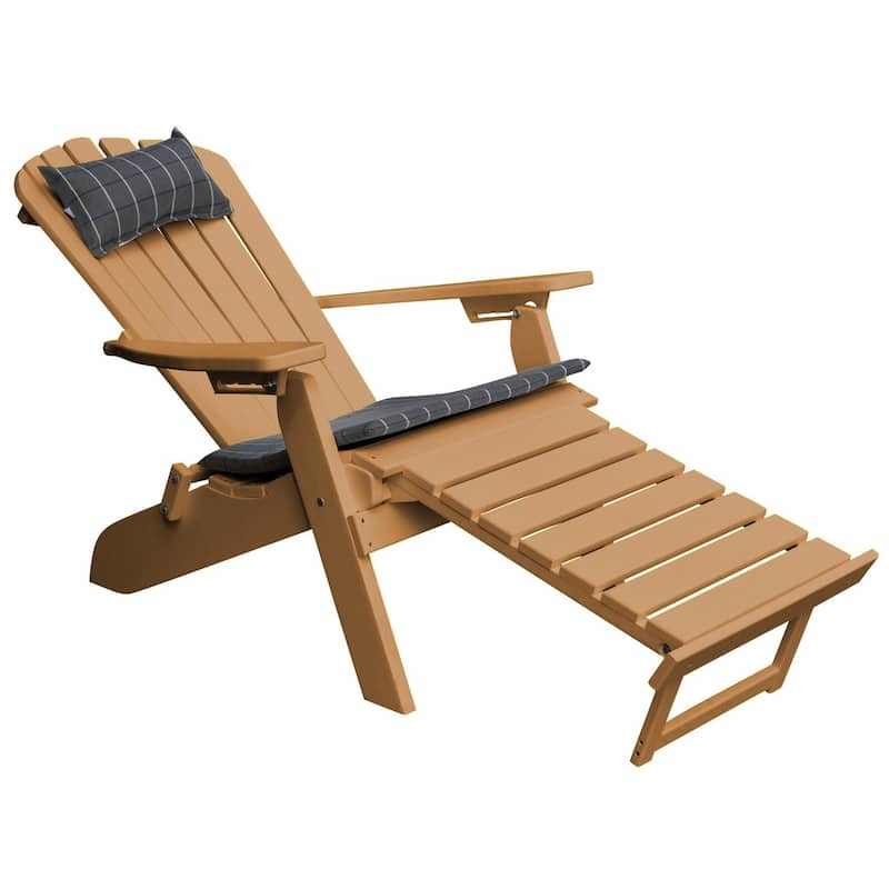 Poly Folding and Reclining Adirondack Chair with Pullout Ottoman - Cedar
