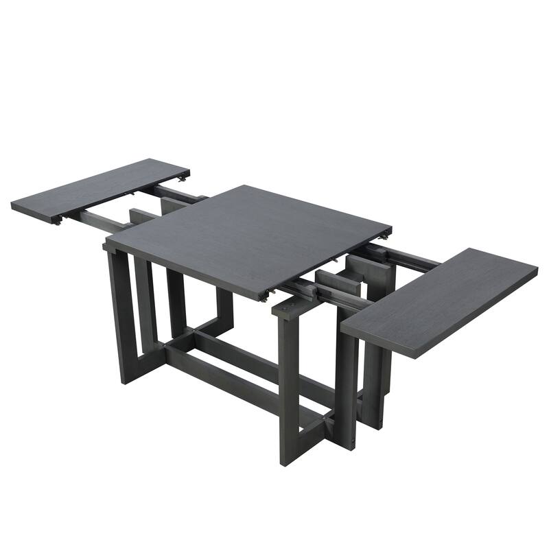 82" Rustic Extendable Dining Table Set: 7-Piece Trestle Table with 6 Upholstered Chairs & 2 Removable Leaves