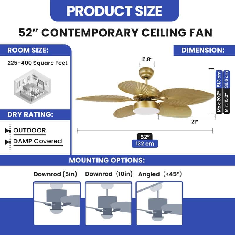 Moasis 52" Palm Leaf Ceiling Fan with Light Tropical Style with Remote