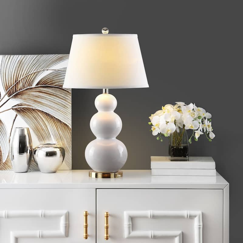 SAFAVIEH Lighting 27-inch Amy Triple Gourd White Table Lamp (Set of 2) - 16"x16"x28"