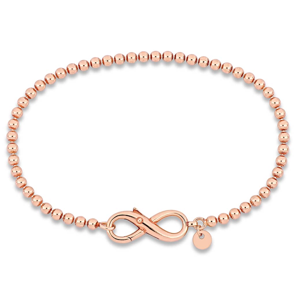 Miadora Bead Link Bracelet with Infinity Clasp in Rose Sterling Silver