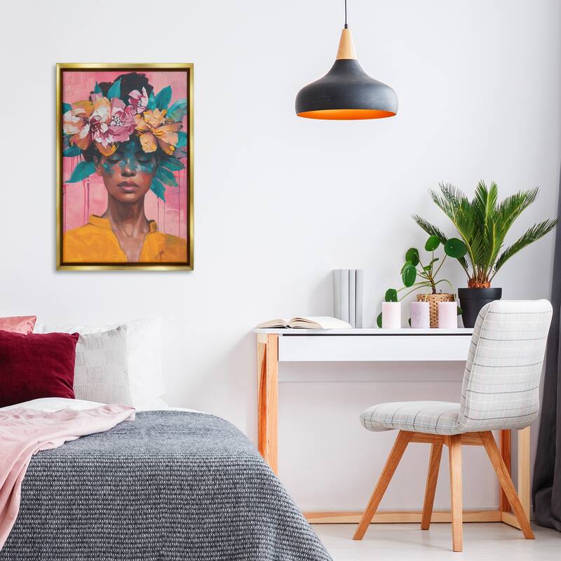 Stupell Woman With Floral Headdress Framed Floater Canvas Wall Art Design By LSR Design Studio