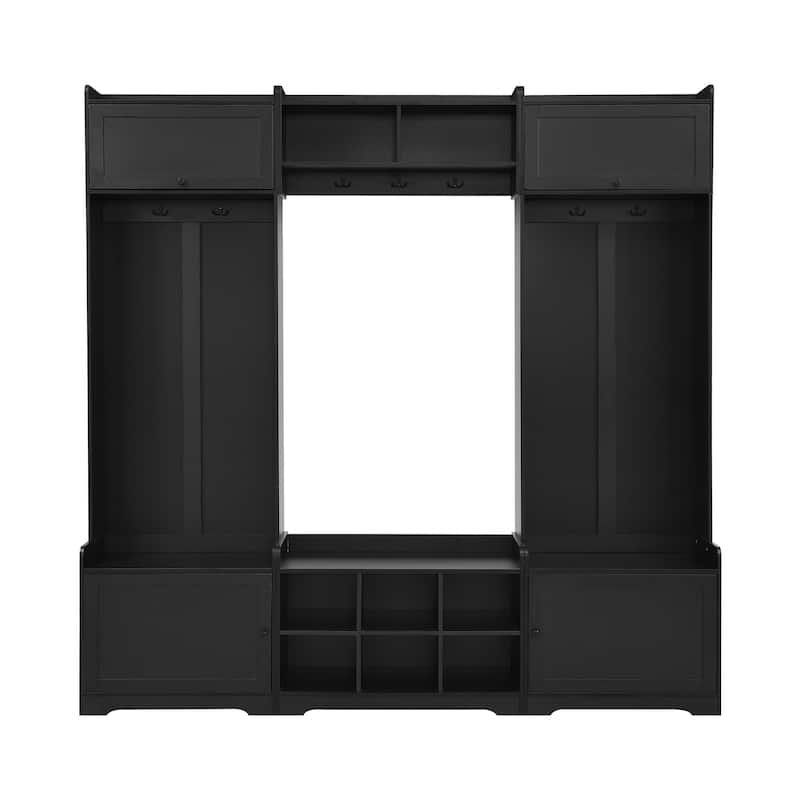 Hallway Tree with Shoe Storage, 79" Coat Rack with Shoes Cubbies & 7 Coat Hooks, 4-in-1 Entryway Wood Bench with Storage