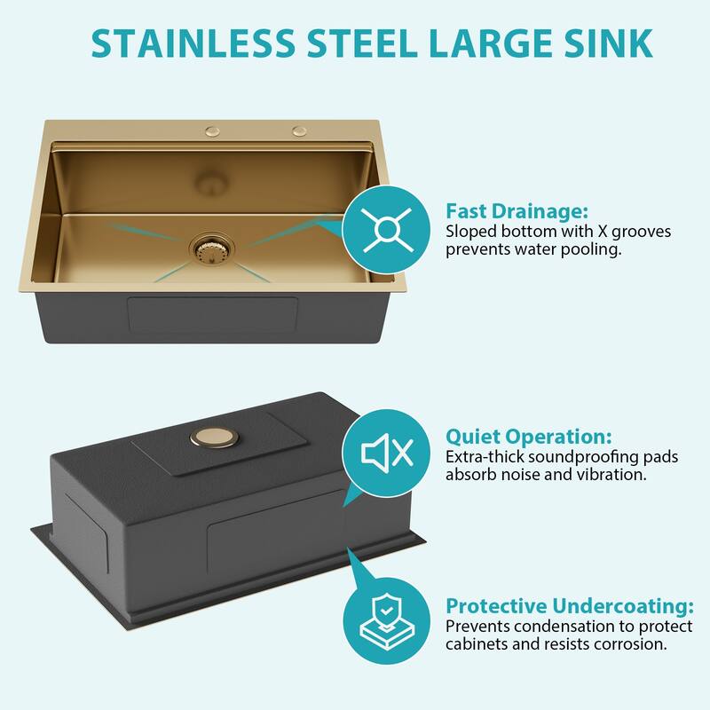 Drop-in Single Bowl 16 Gauge Stainless Steel Kitchen Sink