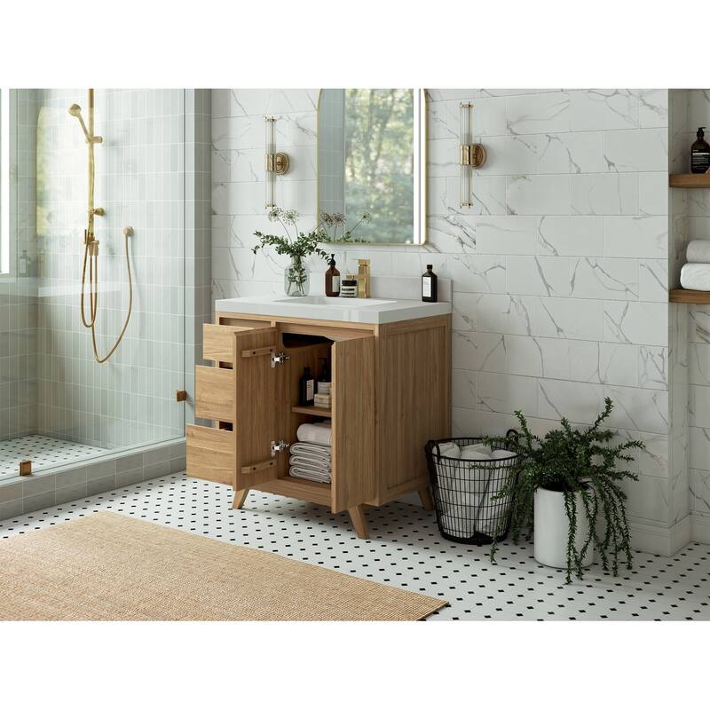 Willow Collections 36 in. W x 22 in. D Madison Teak Center Sink Bathroom Vanity with Countertop