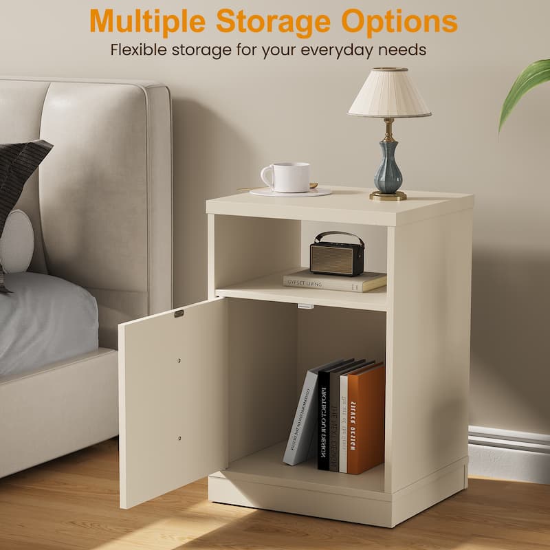 Modern Nightstand with Door & Open Shelf