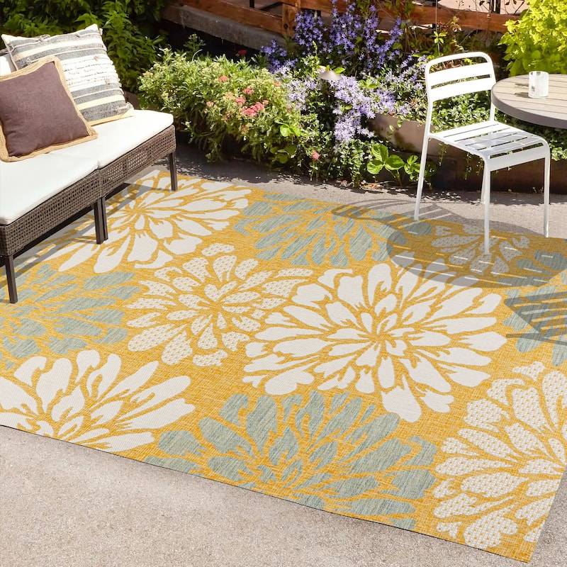 JONATHAN Y Floral Textured Weave Indoor/Outdoor Area Rug
