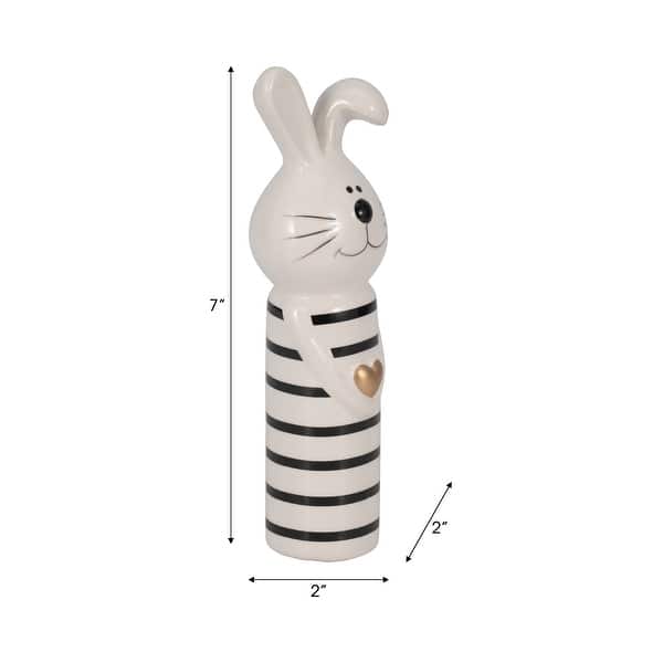 dimension image slide 0 of 3, Ceramic Lines Bunny with Heart Figurine - White