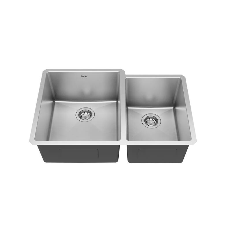 Karran Elite Undermount Stainless Steel 33 in. 16-Gauge Double Bowl 60/40 Kitchen Sink Kit
