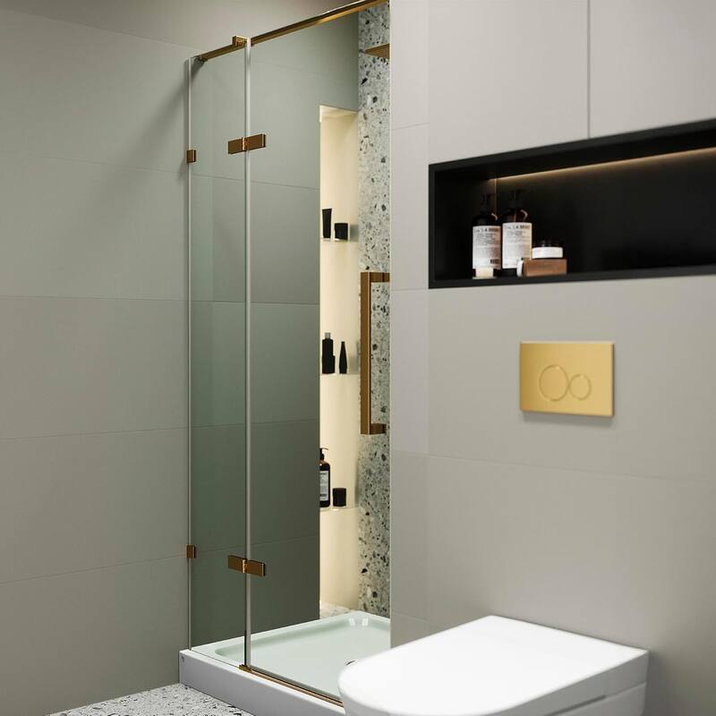 Frameless Clear Tempered Shower Glass Door with Shower Base Kit