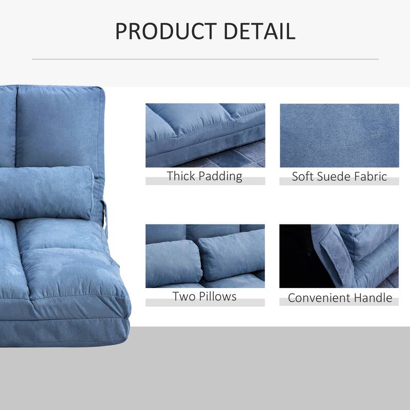 Blue Modern 40.3" Folding Upholstered Loveseat Chaise Lounges Chair with 2 Pillows and Adjustable Backrest