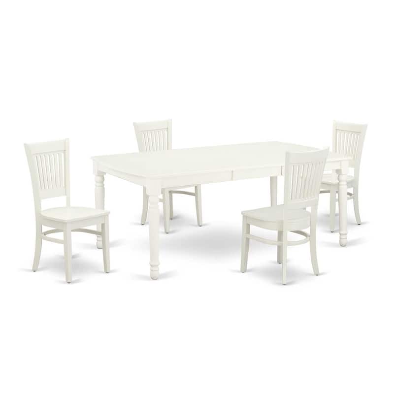Modern 5-Piece Dinette Set - Linen White Dining Table & Chairs - Mid Century Butterfly Leaf Table