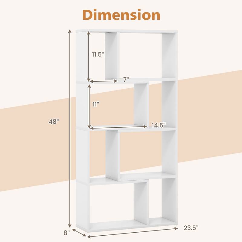 Gymax 4-Tier Geometric Bookshelf 48''/120 CM High Bookcase Modern