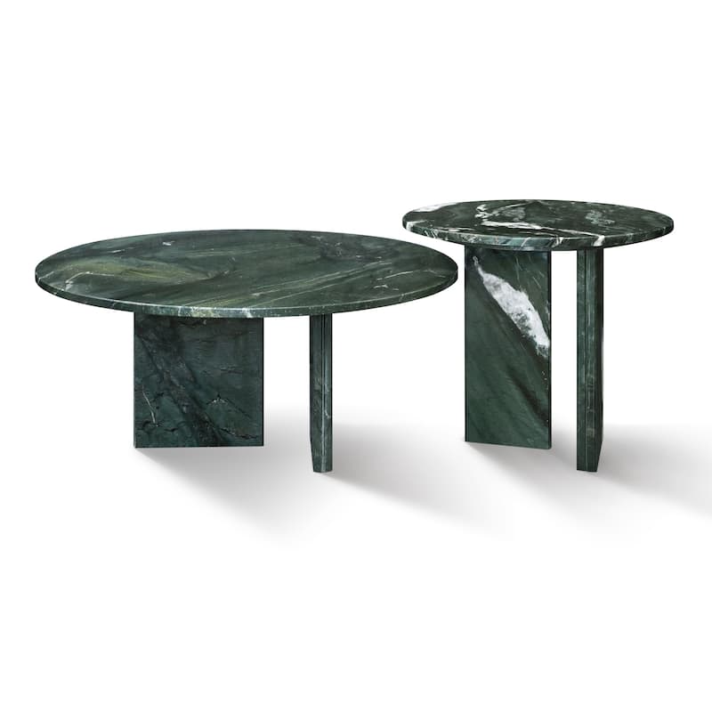 Roomfitters Marble Coffee Table Set, Round Living Room Tables, Solid Stone Modern Accent Table Set, Genuine Marble