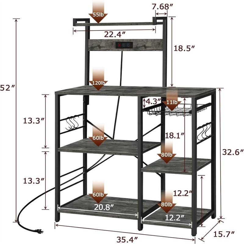 Bakers Rack - 15.7"D x 35.4"W x 52"H