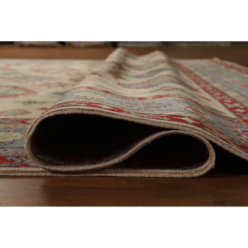 Hand Knotted Oriental 100% Wool Carpet Traditional Geometric Beige & Ivories Kazak Area Rug - 12' 0'' X 9' 1''