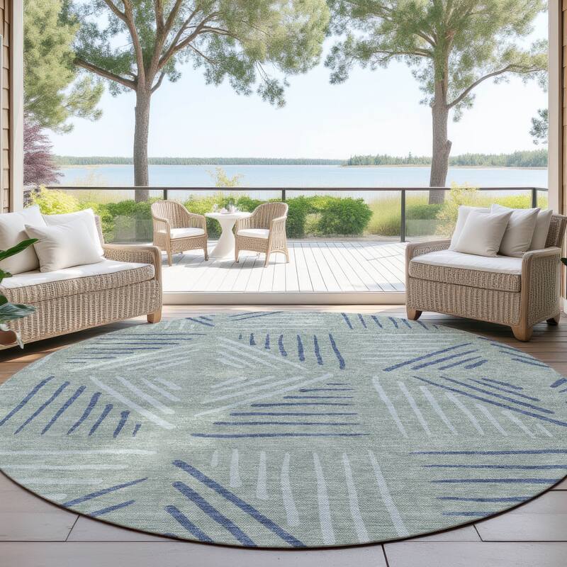 Machine Washable Indoor/ Outdoor Geo Dia Chantille Rug - Spa - 8' x 8'