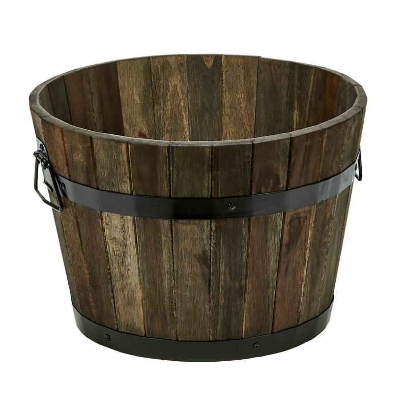10" Nested Wood Barrel Planter with Brown Oil - 10