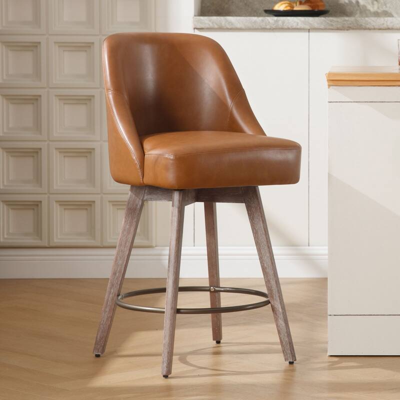 26" Counter Height Swivel Bar Stool, Upholstered Counter Stools - 39.37" (H) x 22.44" (D) x 21.65" (W)