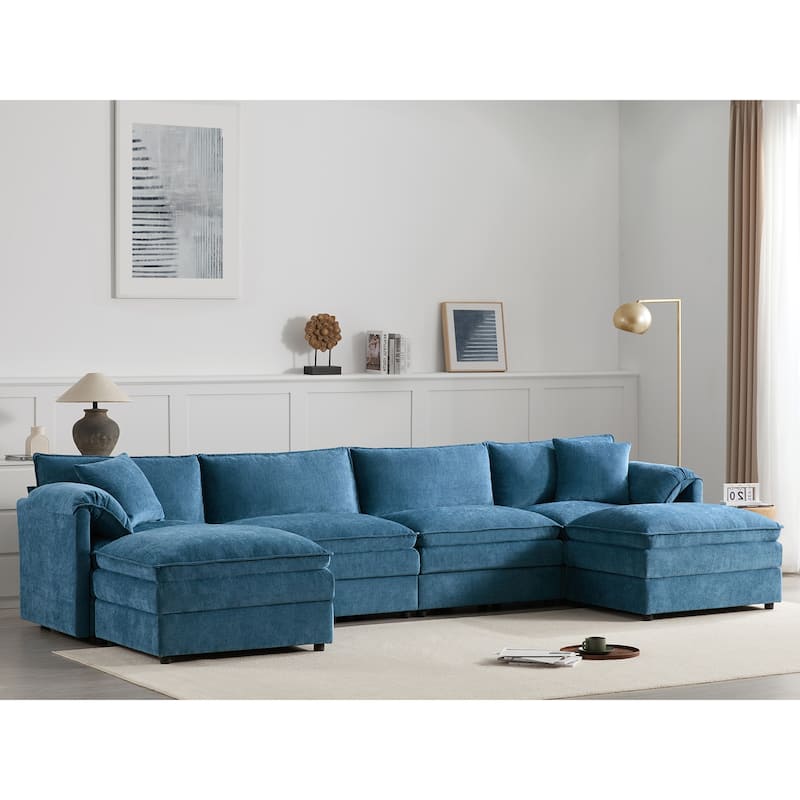 Roomfitters 136" Chenille Sectional Sofa, U Shaped Cloud Couch with Deep Wide Seat, 6 Seat Sofa with Ottoman