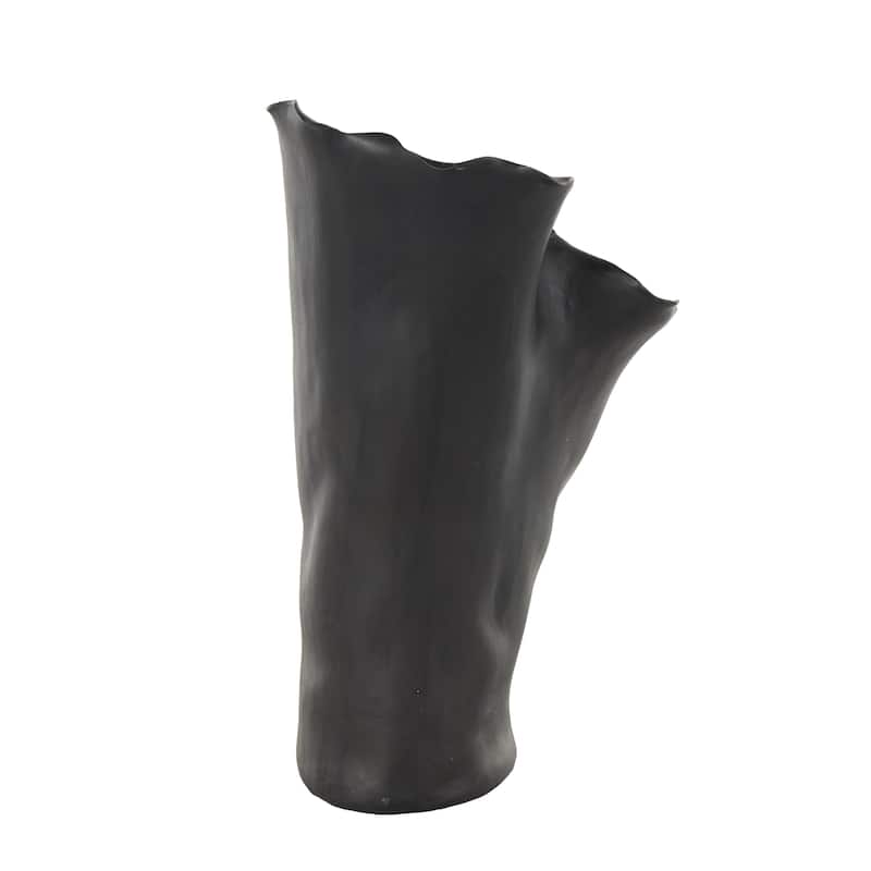 Ceramic Abstract Floral Inspired Vase with Wavy Folded Rim - White or Black - Roche River Decor