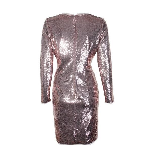 Shop Calvin Klein Rose Gold Sequin Long Sleeve Sequined Knee
