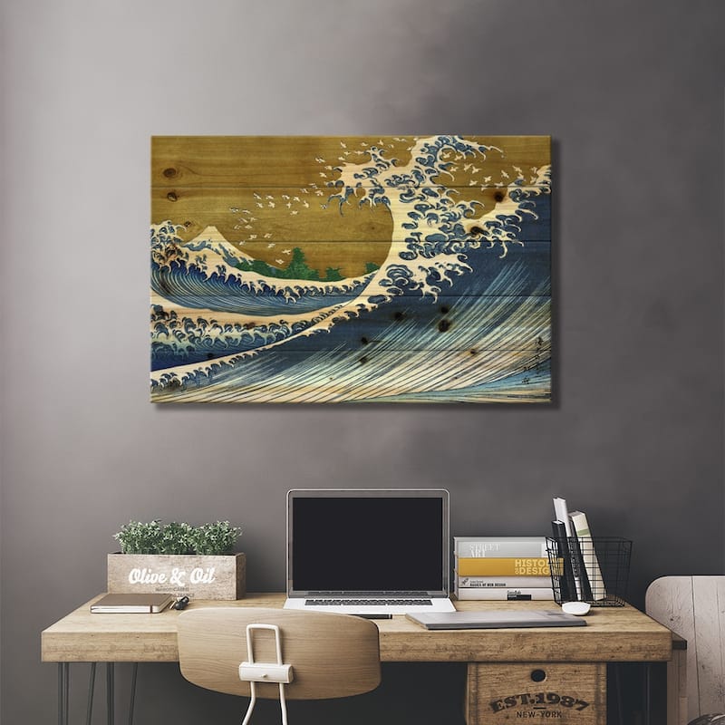 A Colored Version of The Big Wave Print On Wood by Katsushika Hokusai - Multi-Color