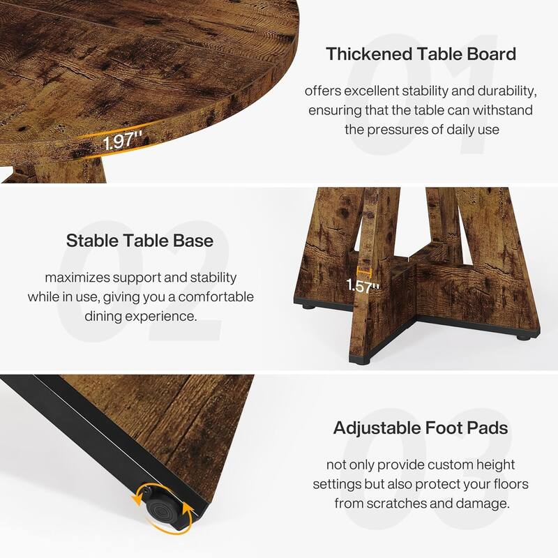 47" Round Wood Dining Table 4-Seater Farmhouse with Wooden Tabletop Cross Base for Dining Room/Kitchen