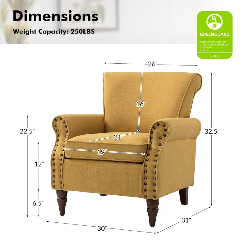 Nyctelius Upholstered Comfy Accent chair with Turned Wooden Legs and Nailhead Trim Set of 2 by HULALA HOME