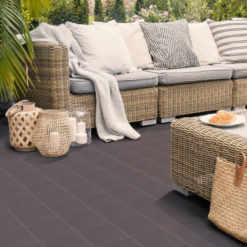 Merola Tile Quarry Black 7-3/4" x 7-3/4" Ceramic Floor and Wall Tile - Sample swatch