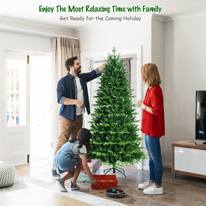Gymax 6/7/8 ft Pre-Lit Christmas Tree Artificial Hinged Xmas Tree w/