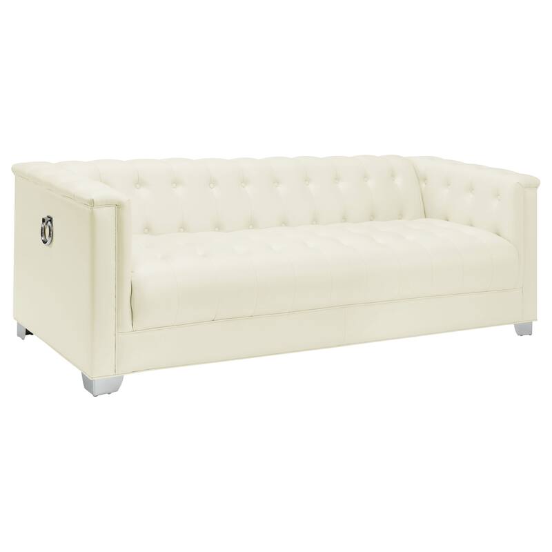 Chaviano Pearl White Upholstered Track Arm Sofa Set
