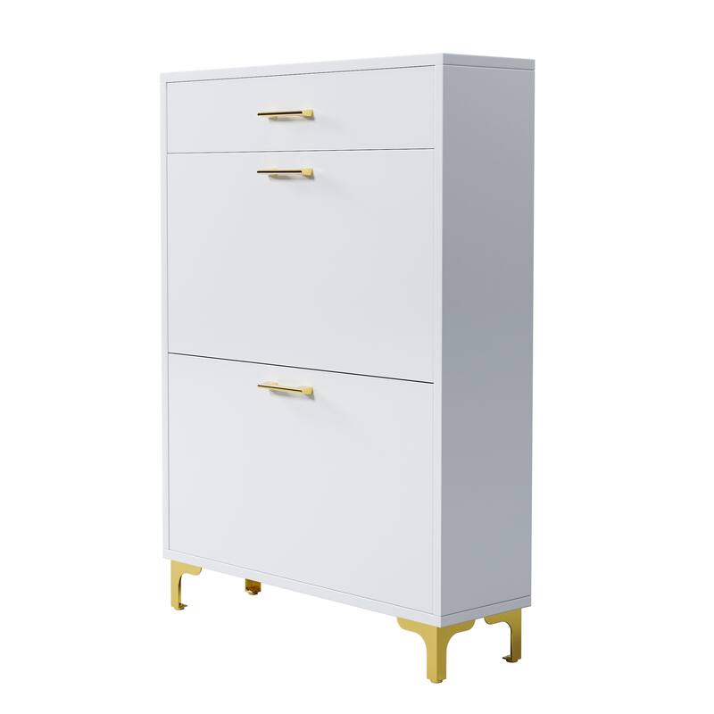 Free Standing Shoe Organizer with 2 Flip Drawers, Hidden Shoe Rack Storage Organizer for Doorway Hallway Closet