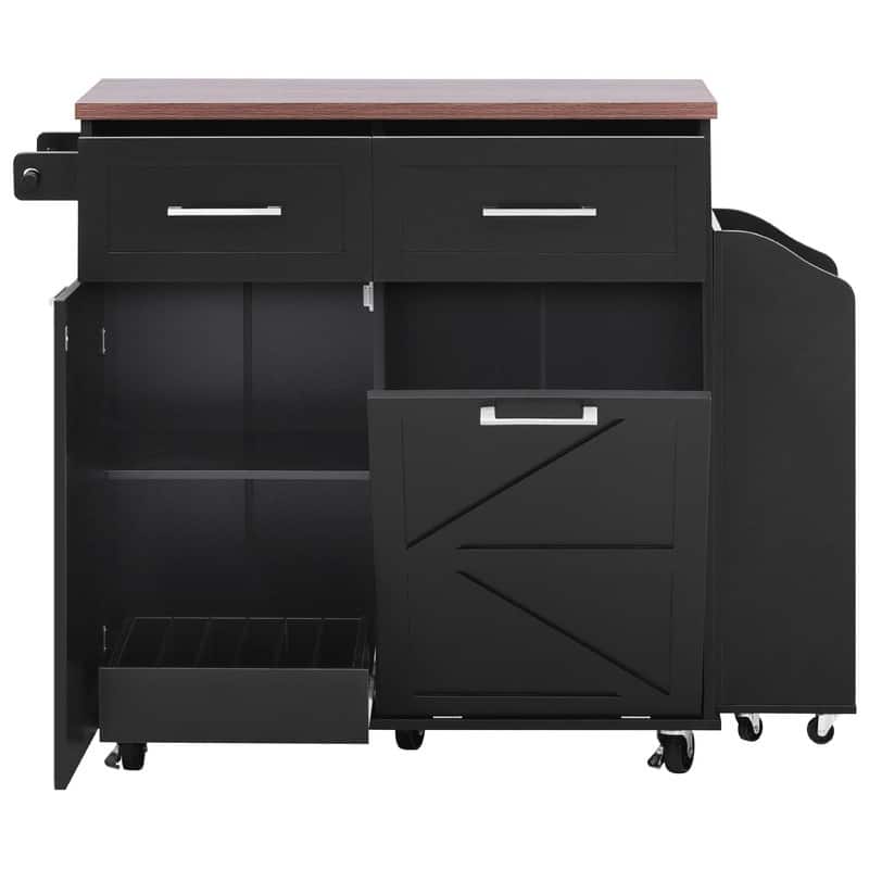 Kitchen Island with Drop Leaf, Removable Side Racks, Rolling Kitchen Cart with Towel Rack