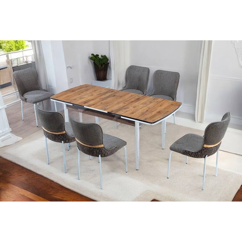 Zeki 7-Piece Extendable Dining Table And 6 Dining Chair With Metal Leg Set - Brown