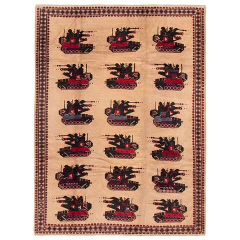 ECARPETGALLERY Hand-knotted Rare War Tan Wool Rug - 6'11 x 9'6