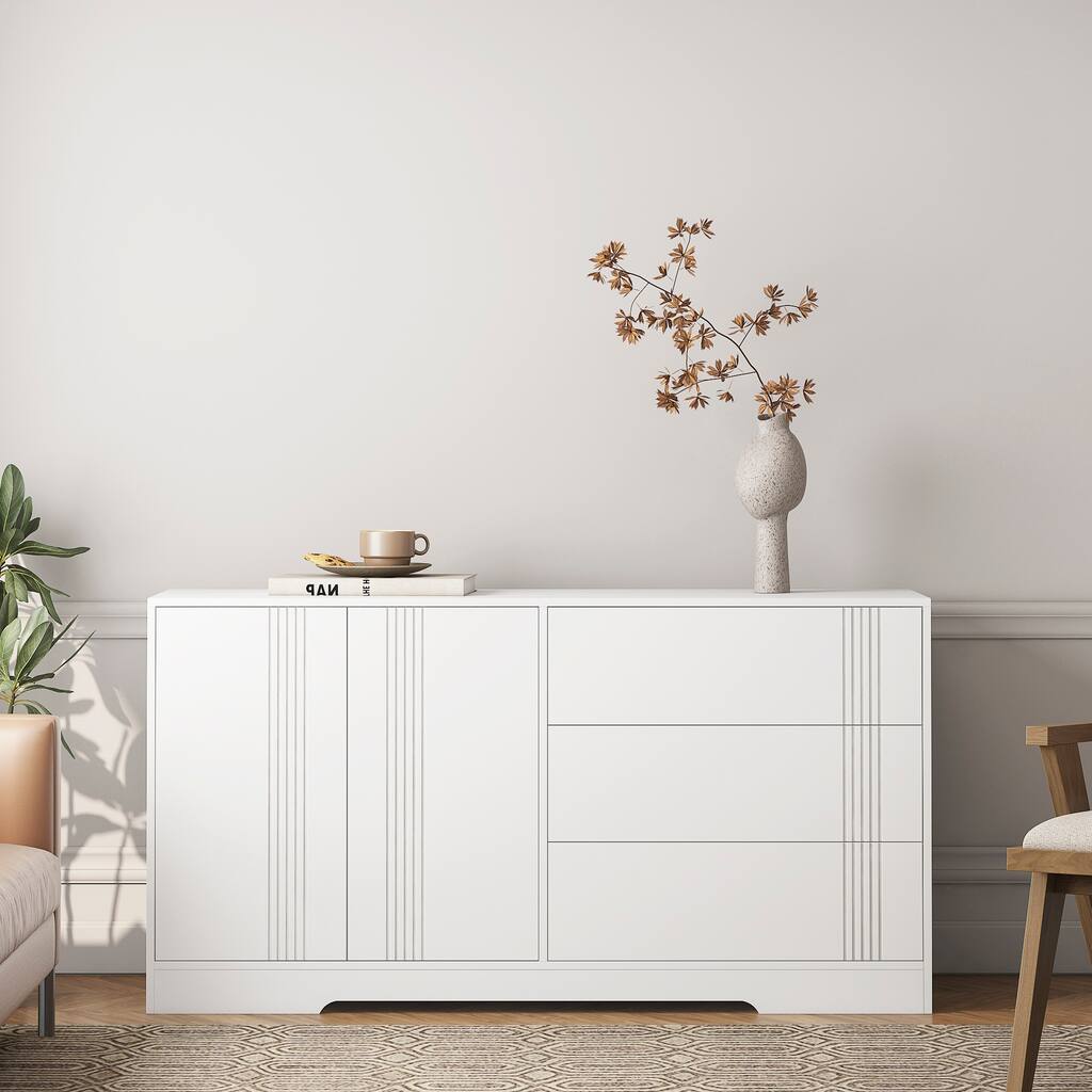 Large Coffee Bar Storage Sideboard Cabinet with Drawers, Adjustable Shelves, and Doors for Kitchen and Dining Living Room
