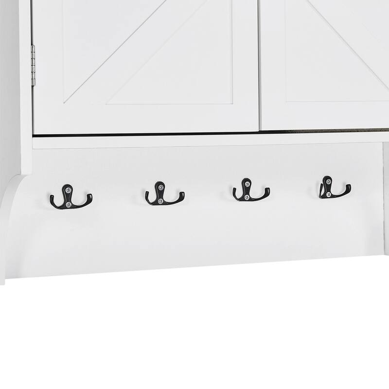 VECELO 28.74" Height Wall Mounted Bathroom Cabinet with Adjustable Shelves Double Door Medicine Cabinet with Open Shelf & Hooks