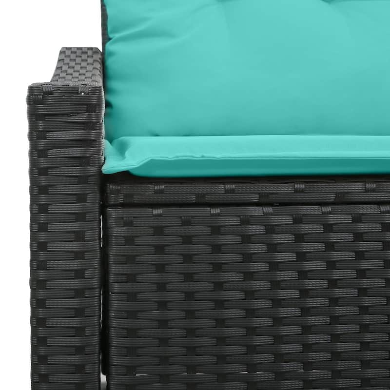 vidaXL 2-Seater Garden Sofa with Cushions Black/Brown/Grey Poly Rattan - 24.4 x 48.4 x 27.2