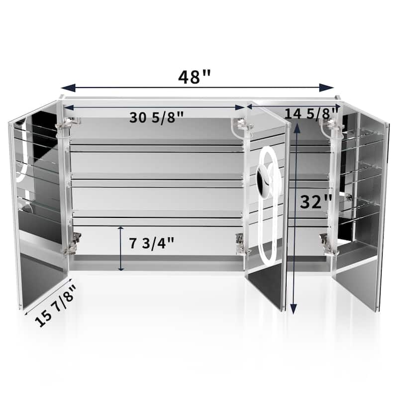 Modland 30"-48"W x 32"H Medicine Cabinet LED Mirrored Wall Mounted Bathroom Mirror with Storage