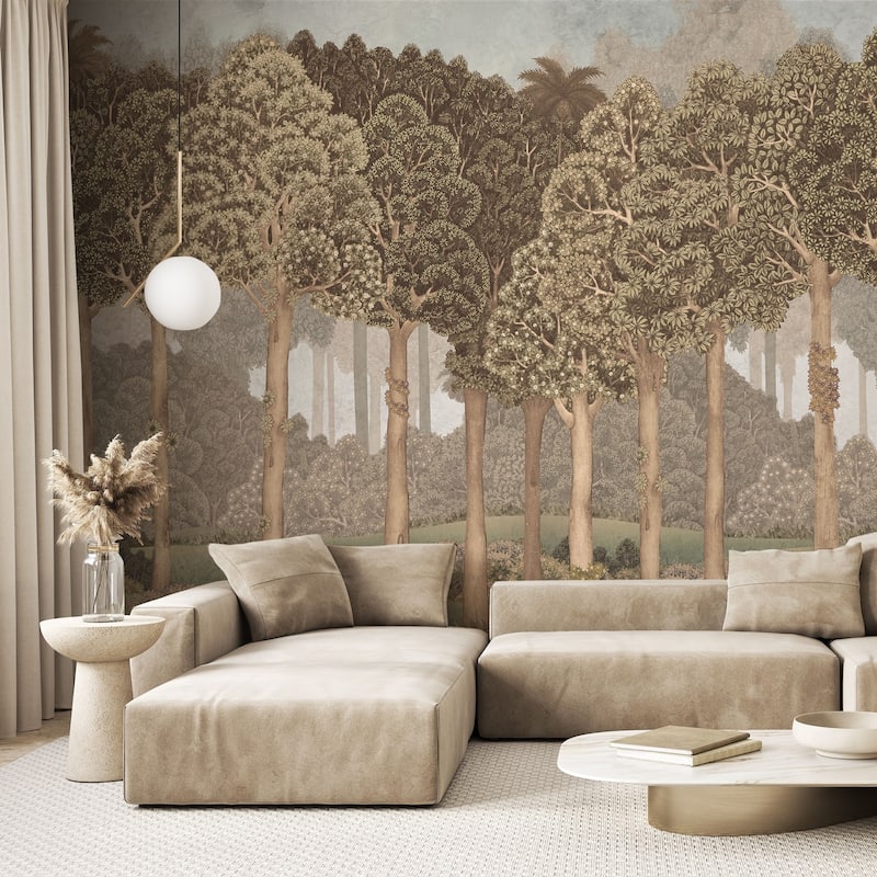 Serene Greenery and Blooming Trees Wallpaper Mural