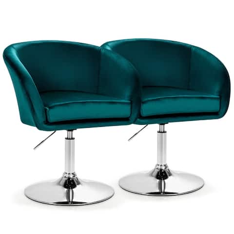 Gymax Set of 2 Modern Velvet Chair Height Adjustable Bar Stool Swivel - See Details